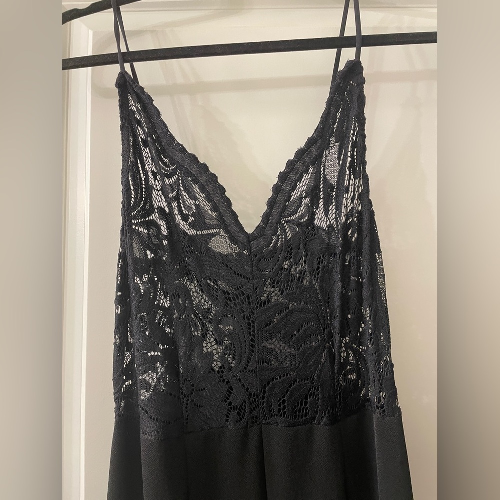 Black One Piece Jumpsuit with Lace Top